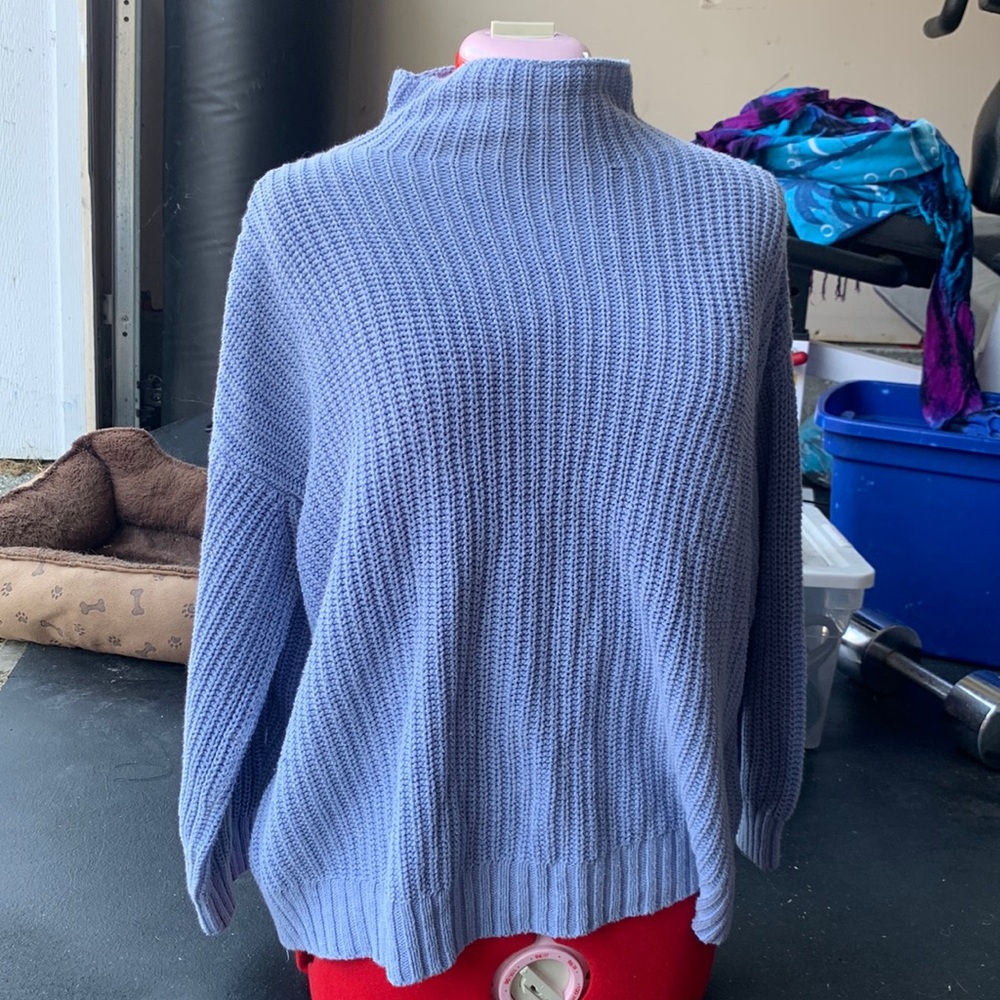 Blue knit mock neck sweater